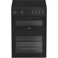 Indesit IDE6VMB 60cm Electric Double Cooker with Ceramic Hob - Black