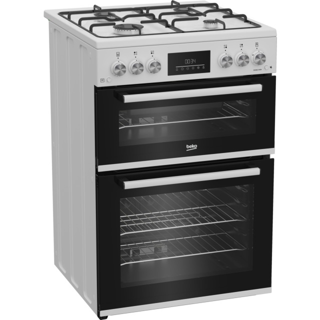 Beko EDG6231W 60cm Twin Cavity Gas Cooker with Enamel Hob - White