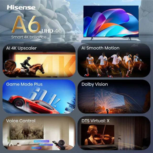 Hisense 55A6STUK 55inch 4K Ultra HD AI Smart TV Black