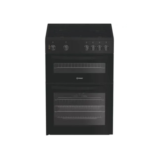 Indesit IDE6VMB 60cm Electric Double Cooker with Ceramic Hob - Black