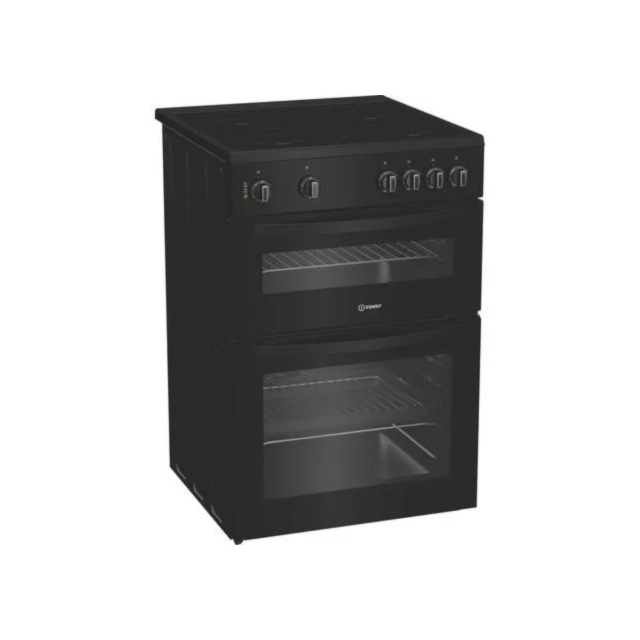 Indesit IDE6VMB 60cm Electric Double Cooker with Ceramic Hob - Black