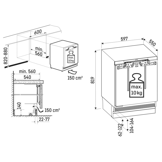 Liebherr URD3601 Fridge 92L with Ice Box 14L Fixed Hinge