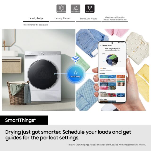 Samsung DV90CGC0A0AEEU 9kg Heat Pump Tumble Dryer - White