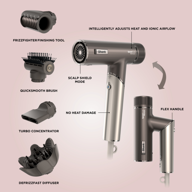 Shark HD542UK SpeedStyle Pro FLEX 4-in-1 High-Velocity Hair Dryer System - Mocha Silver